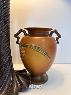 Roseville Pottery Pine Cone Brown Vase With Handled # 844-8 In 1931