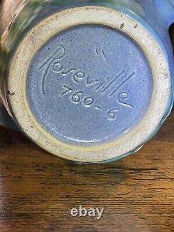 Roseville Primrose Blue 1936 Vintage Art Deco Pottery Ceramic Handled Vase 760-6