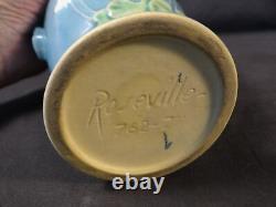 Roseville Primrose Blue 1936 Vintage Art Deco Pottery Ceramic Handled Vase 762-7
