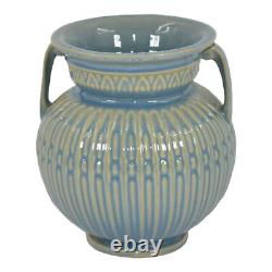 Roseville Savona Blue 1928 Vintage Art Deco Pottery Handled Flower Vase 372-6