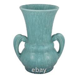 Roseville Tourmaline 1933 Art Deco Pottery Mottled Blue Handled Vase 332-8