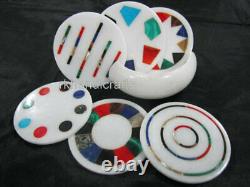 Round Marble Table Master Piece Antique Design Tea Coaster for Home 4.5 Inches