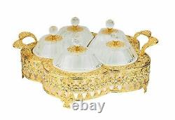 Round Sectional Serving Tray with 5 Snack Dish Dip Bowl Filigree Dessert Platter
