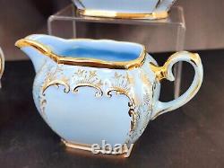 Sadler England Ceramic Bisquit Jar w Brass Cube Tea Pot Creamer Sugar Blue #2085