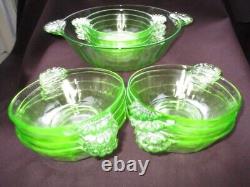 Salad Bowl Set 1 Large 12 Individual Art Deco Hocking Green Depression Glass