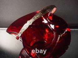 Scarce Fenton Art Deco Amberina Ruby Diamond Optic Handled Basket Pattern #1502