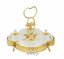 Sectional Serving Tray with 4 Snack Dish Dip Bowl Filigree Dessert Platter Heart