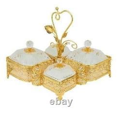 Sectional Serving Tray with 4 Snack Dish Dip Bowls Filigree Dessert Platter Gold