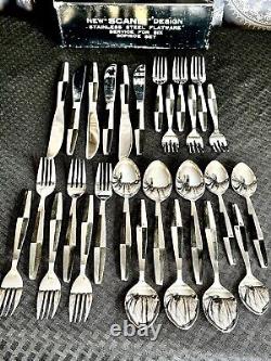 Set Of VTG MCM/Art Deco Black and Silver Handled Silverware New Scandi Style