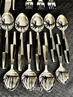 Set Of VTG MCM/Art Deco Black and Silver Handled Silverware New Scandi Style