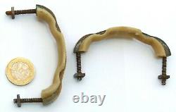 Set X 8 Cream Bakelite/early Plastic & Brass Art Deco Chest Drawers Pull Handles