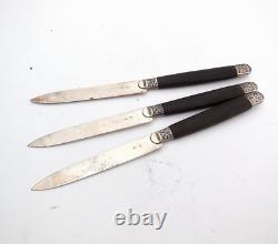 Set of 12 Vintage Cased ART DECO French Knives Solid Silver Blades Ebony Handles