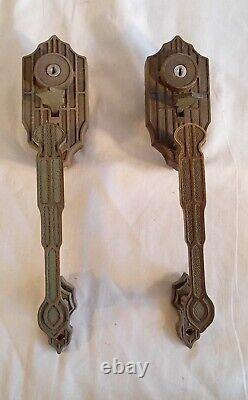 Set of 2 Salvaged Vintage Brass Art Deco Industrial Door Handles