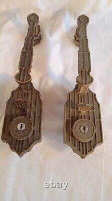 Set of 2 Salvaged Vintage Brass Art Deco Industrial Door Handles