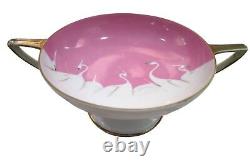 Seven Lucky Cranes Pink Tame Nakamura Imperial Nippon Deco Handled Pedestal Soup