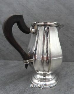 Silver Plated Creamer Jug Antique French Art Deco Ebony Wood Handle Footed