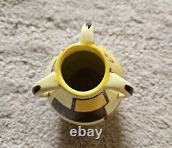 Small Art Deco Three Handle Small Bud Vase Eva Zeisel Style Yellow Brown Colors