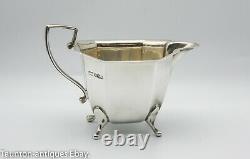 Solid sterling silver 3 piece tea set ebony handle Viner 1947 Art Deco design