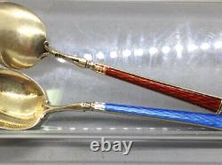 Sterling Silver & Enamel Handle Spoons Set Of 8
