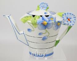 Stunning & Rare Art Deco Royal Paragon Blue Poppy Flower Handle Teapot & Stand
