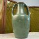Teco Pottery Green Two-handled Vase Stamped/carved 2x
