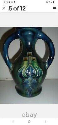 Thulin Belgium Arts & Crafts Art Nouveau. Gouda Museum 3 Handled Glazed Vase + 2