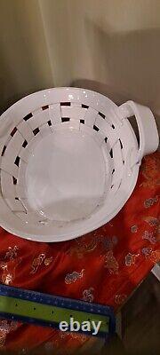 Tiffany & Co. White 11 Oval Ceramic Woven Handle Basket Made In Italy NEW