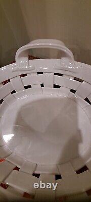 Tiffany White Ceramic Woven 11 Inch Oval Basketweave Handle Basket NEW