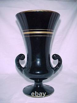 Tiffin Art Deco Black Two Handled Vase with Gold Trim