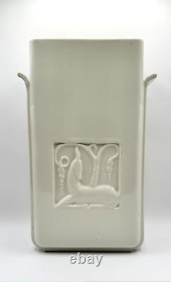 Trenton Pottery 9 1/4 Inch TAC Art Deco Handled Vase in India Ivory. Near Mint