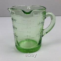 URANIUM Vaseline Vintage Depression Glass Measuring Jug Handle Cup Measurements