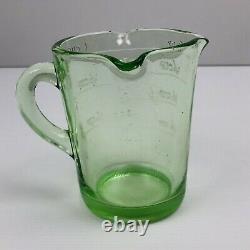 URANIUM Vaseline Vintage Depression Glass Measuring Jug Handle Cup Measurements
