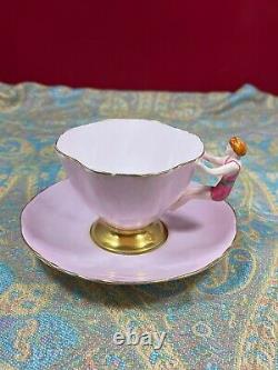 Ultra Rare Hammersley Tea Cup & Saucer Hand Painted Pink With Swimmer Handle