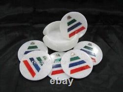 Unique Pattern Inlaid Tea Coaster Set White Marble Table Master Piece 4.5 Inches
