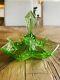Vintage Art Deco Vaseline Glass Green 4-divided Relish/condiment Dish With Handle