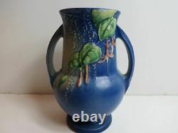 Vintage 1930's Roseville Pottery Blue Fuchsia Double Handle Vase #898-8