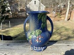 Vintage 1930's Roseville Pottery Blue Fuchsia Double Handle Vase #898-8