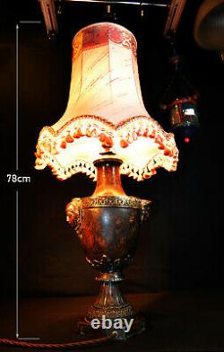 Vintage 1930s French empire cast bronze 2-handled urn table lamp luxury shade
