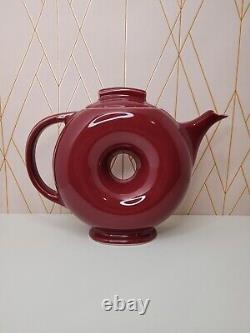 Vintage 1940s Hall China Donut Teapot Maroon Red- Art Deco Novelty Teapot