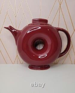 Vintage 1940s Hall China Donut Teapot Maroon Red- Art Deco Novelty Teapot