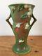 Vintage 1940s Roseville Art Deco Pottery Usa V-6 Green Snowberry Handled Vase 6