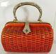 Vintage 1970s Wicker Woven Basket Purse Dr Bag With Silver Handle And Latch