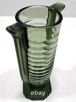 Vintage ART DECO Val Saint Lambert'MARCELLE' Moss Green Crystal Glass Vase