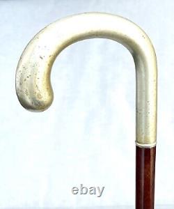 Vintage Antique Art Deco Alpacca Crook Handle Horn Tip Fancy Walking Stick Cane