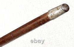 Vintage Antique Art Deco Galvanized Metal Handle Hardwood Walking Stick Cane Old
