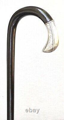 Vintage Antique Art Deco Sterling Silver Crook Handle Walking Stick Cane Old