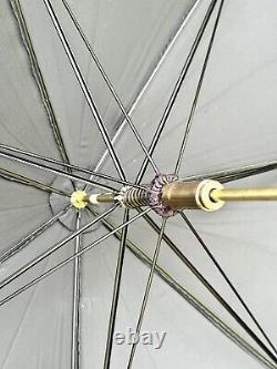Vintage Antique PK Art Deco Carved Wood Handle Large Black Tent Umbrella Parasol
