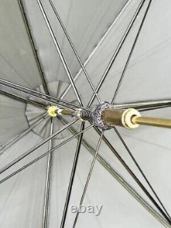 Vintage Antique PK Art Deco Carved Wood Handle Large Black Tent Umbrella Parasol