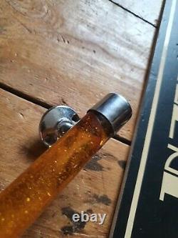 Vintage Antique amber glitter bakelite plastic door handle pull chrome end 1/2