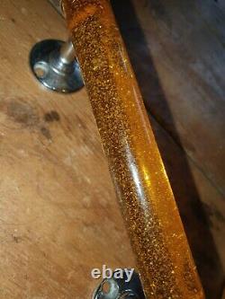 Vintage Antique amber glitter bakelite plastic door handle pull chrome end 2/2